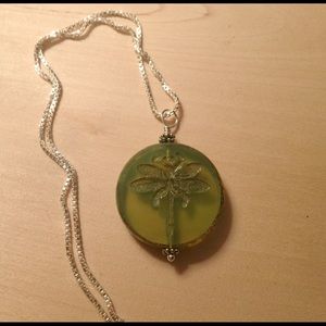 Lime Green Dragonfly Pendant Necklace